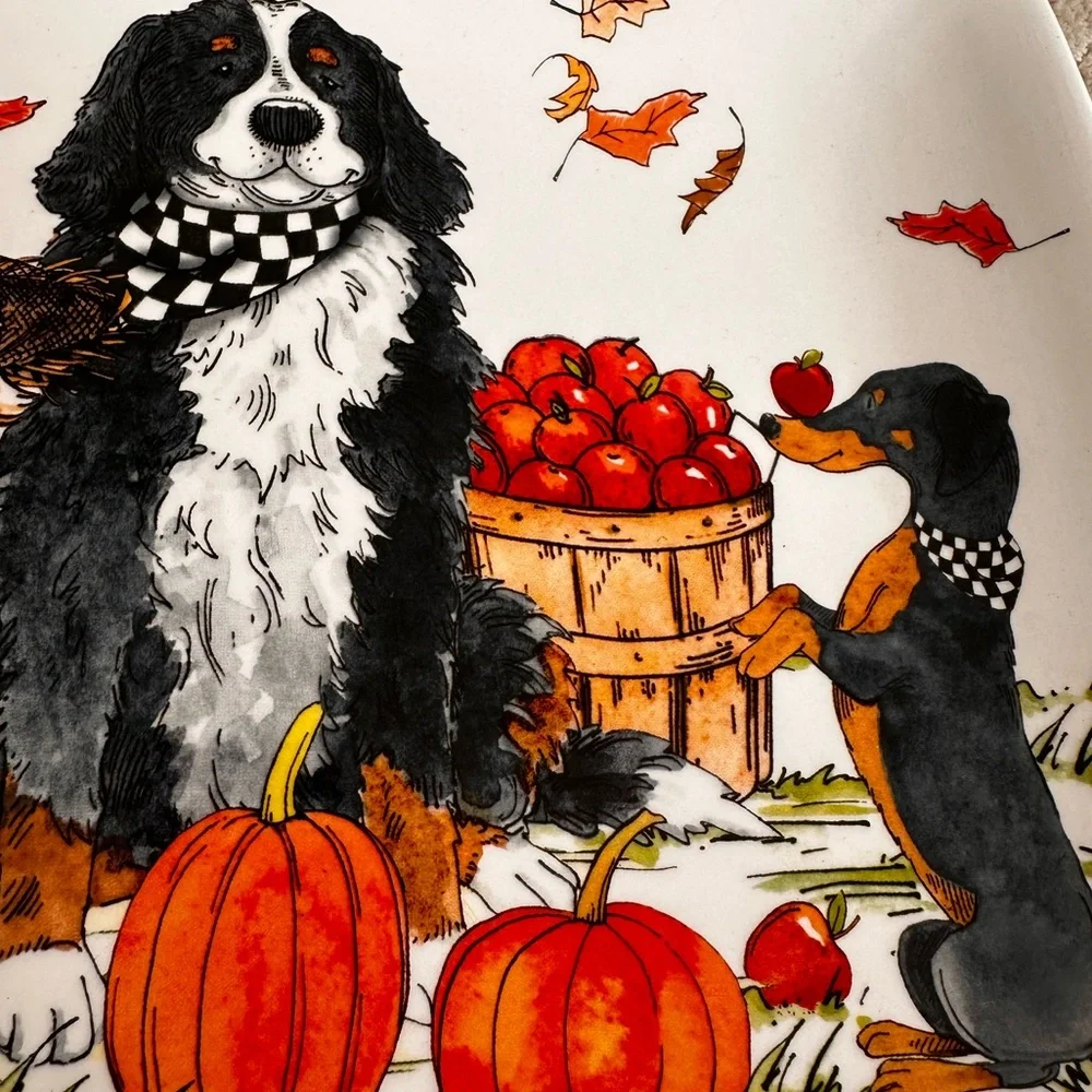 Certified International Sherri Buck Baldwin Autum Fall Dog Serving Platter Plate